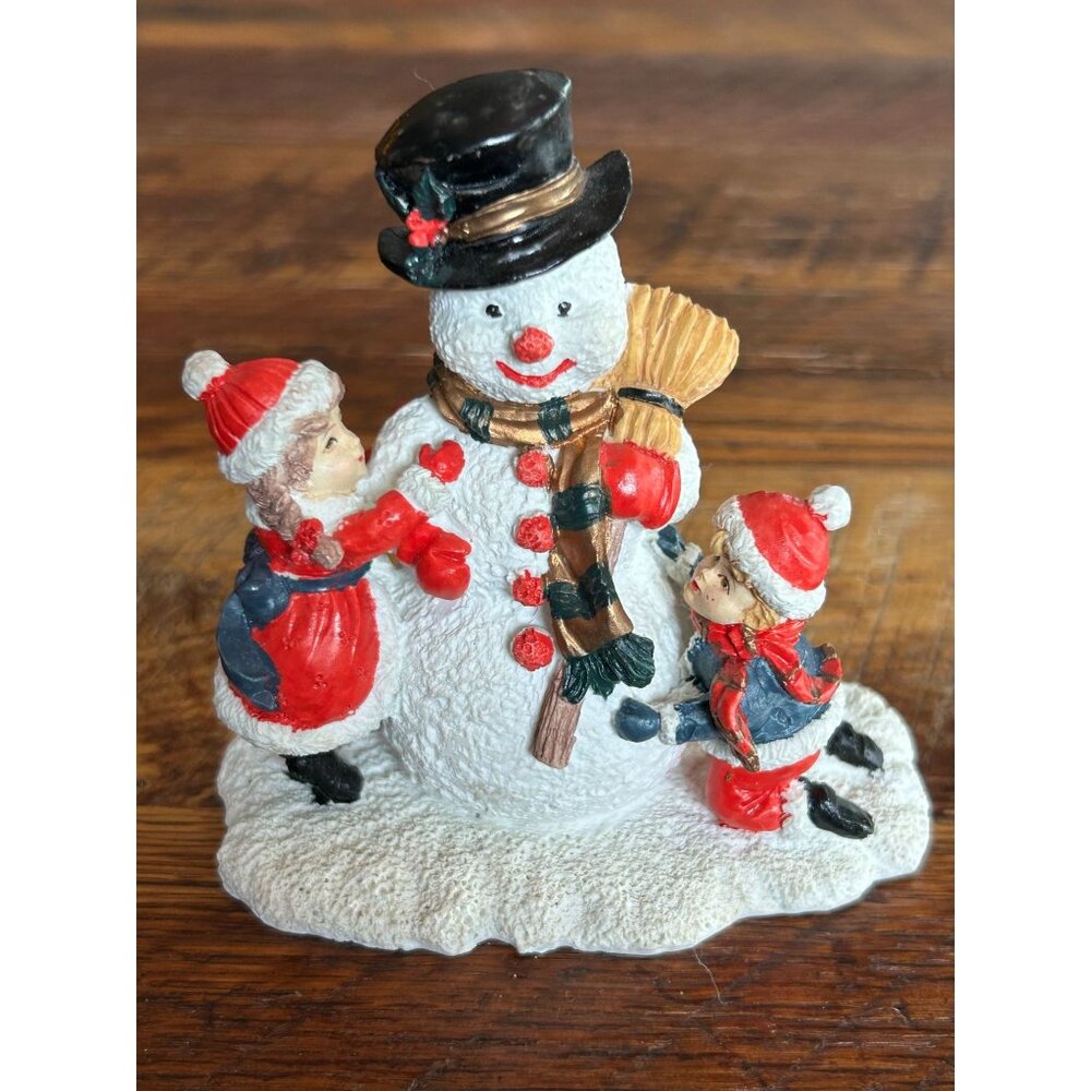 Vintage Mervyns Christmas Village Accessory Children & Snowman Figurine Handpain